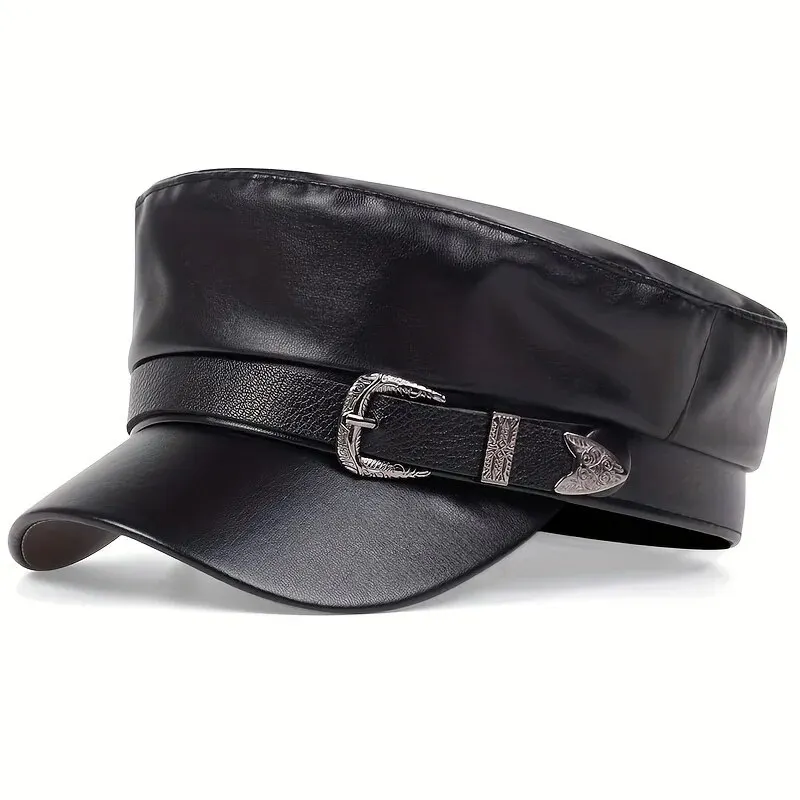 Snapback Hat Flat - Chapéus de Couro Femininos com Fivela