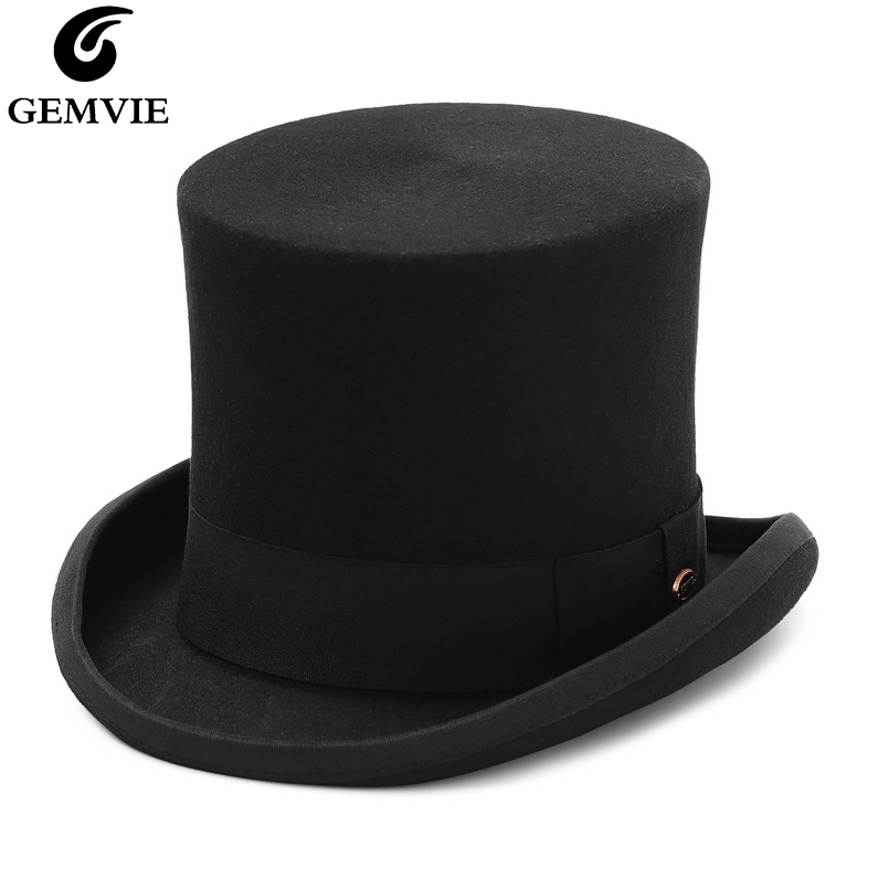 Fedora Hat Wool - Gemvie 17cm 100% lã feltro cartola