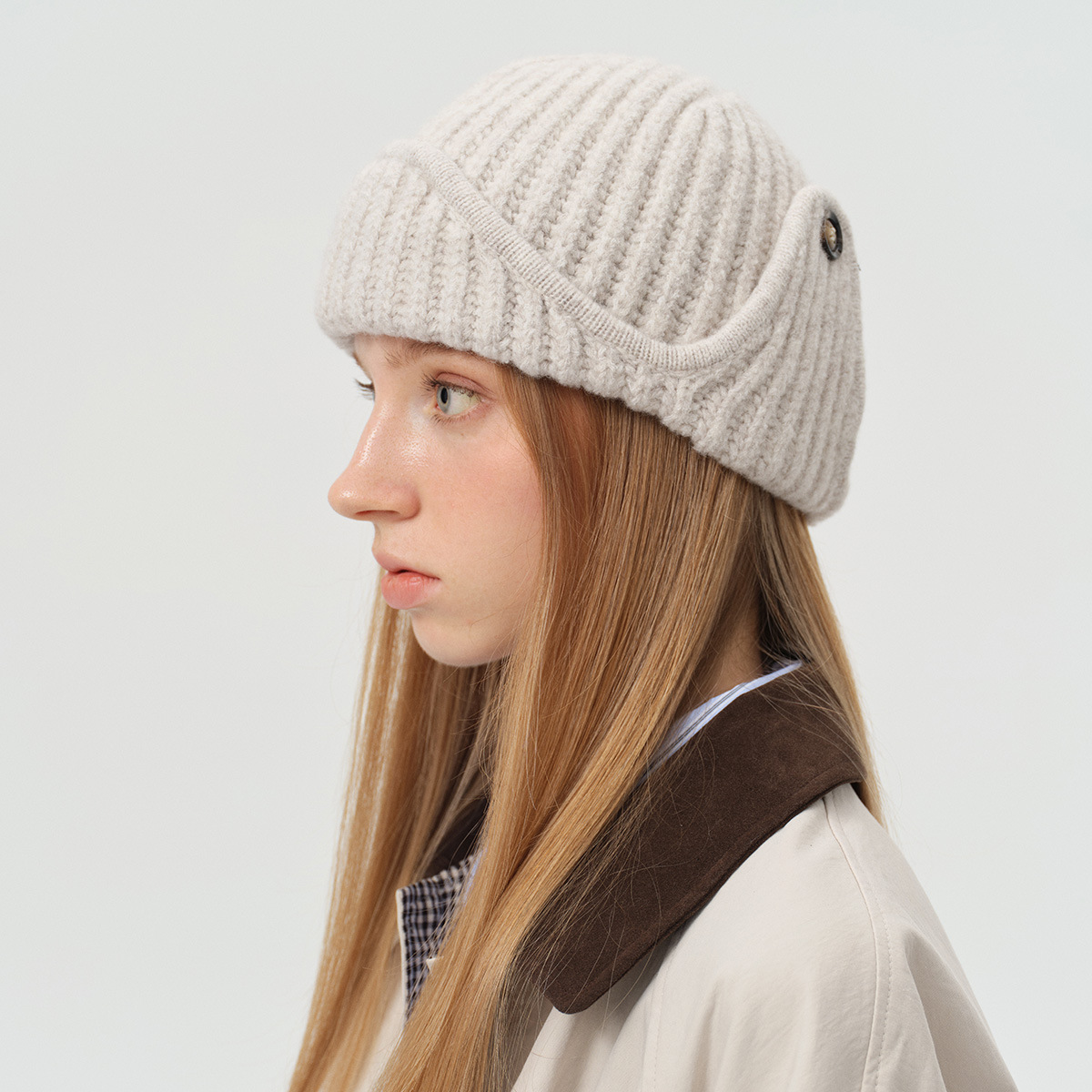 Winter Trapper Hat - 23% mistura de lã cor sólida