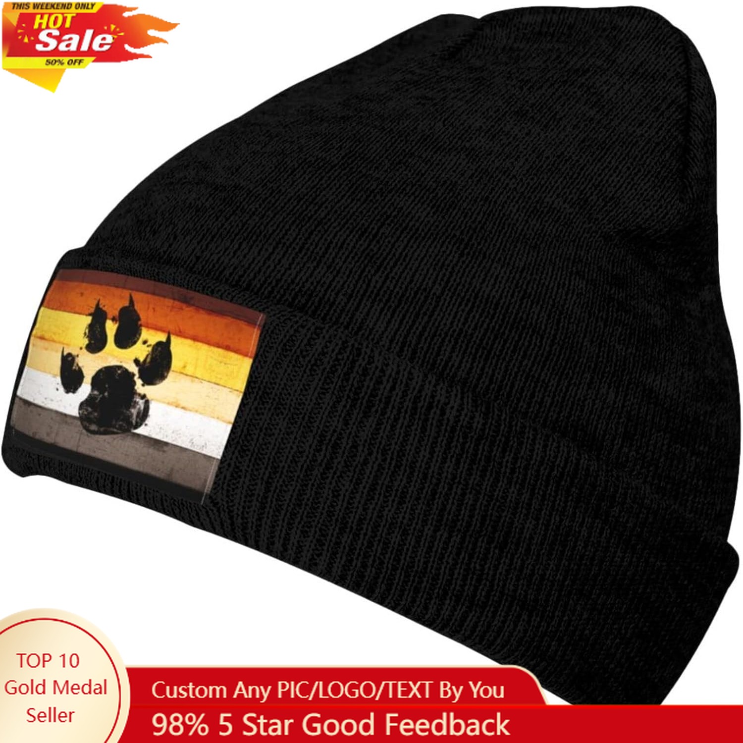 Beanie Cuffed Knit - Gorro de malha lgbt com bandeira