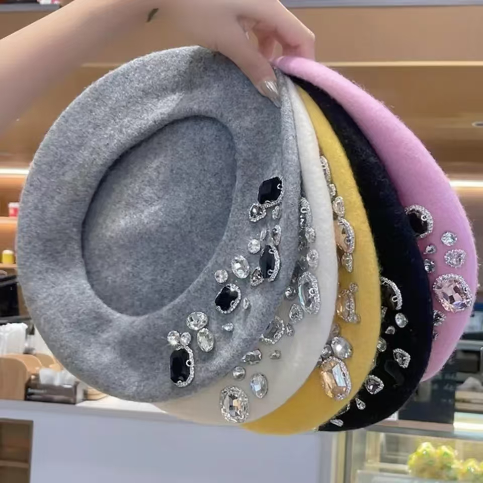 Boina francesa grossa strass d - Beret French Wool avaliação e preço
