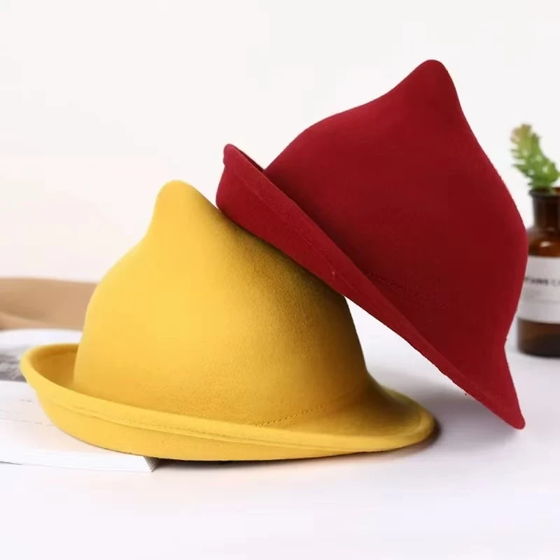 Moda bruxa 100% lã apontou cha - Fedora Hat Wool avaliação e preço