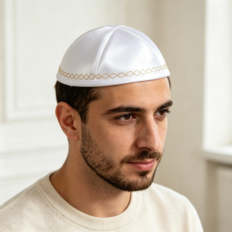 Kippah Judaica de Cetim Branco - Skull Cap Helmet Liner avaliação e preço